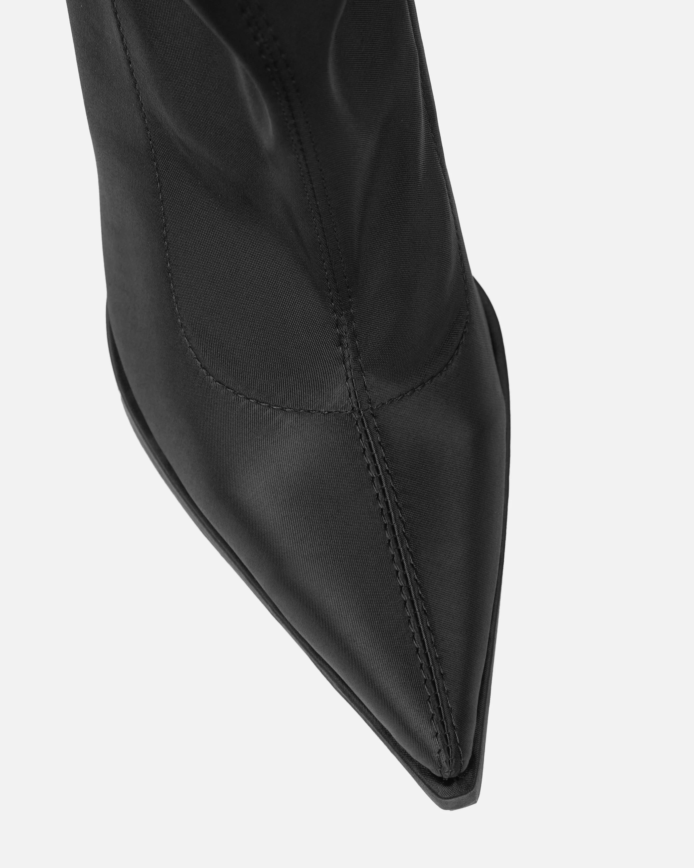 Lewie Black Stretch Satin Pointed Toe Stiletto Thigh High Boots sold by Simmi London product image thumbnail 4