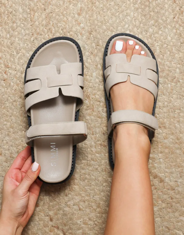 Adelle Stone Nubuck Chunky Footbed Slides made by Simmi London