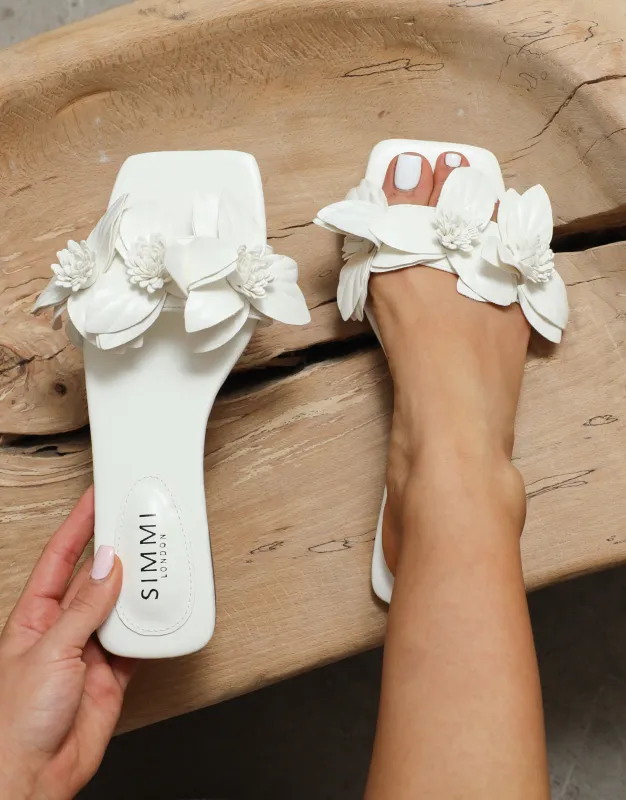 Gilly White Flower Detail Flat Sandals made by Simmi London