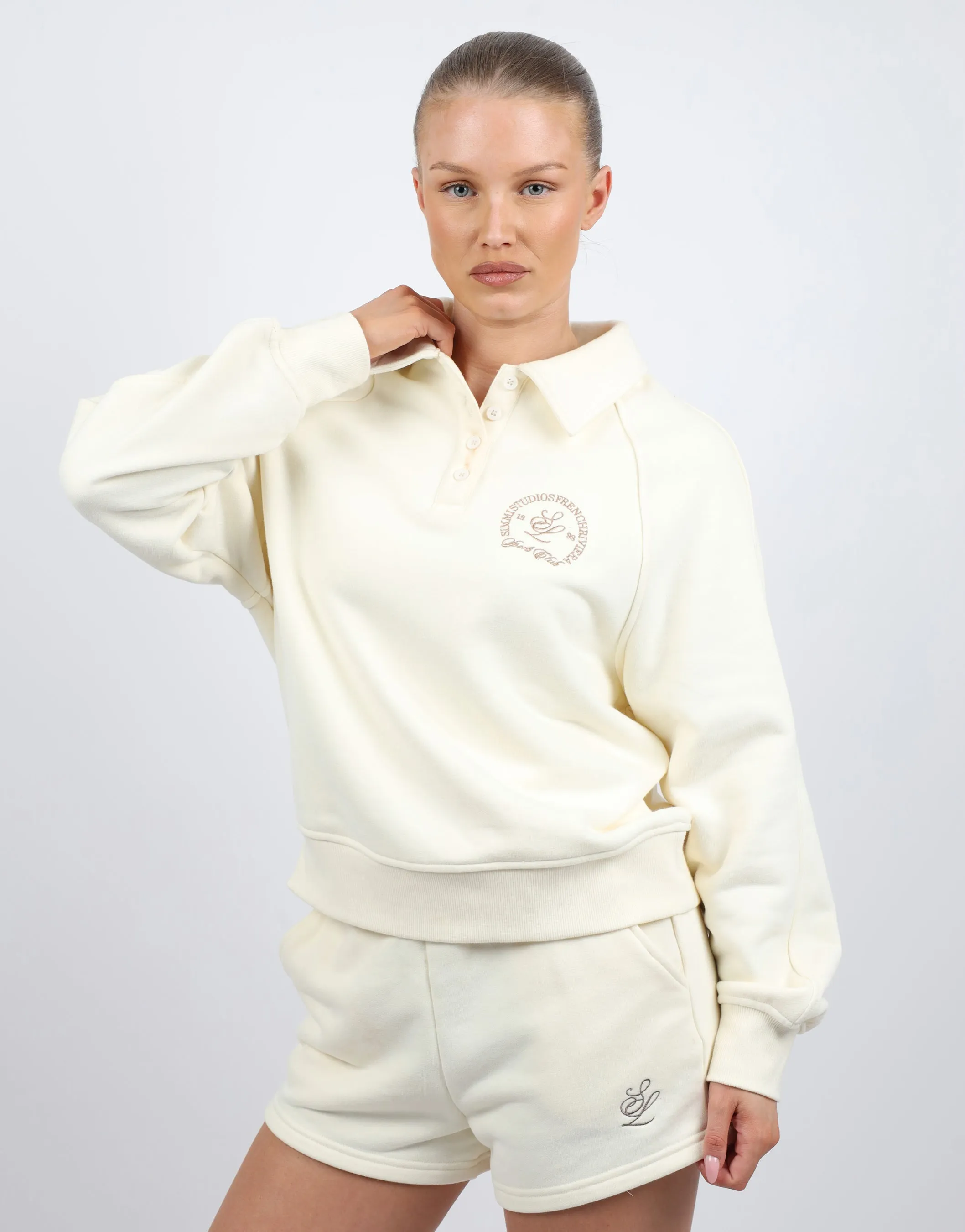 Monaco Simmi Studios Embroidered Logo Polo Sweatshirt In Cream sold by Simmi London product image thumbnail 5