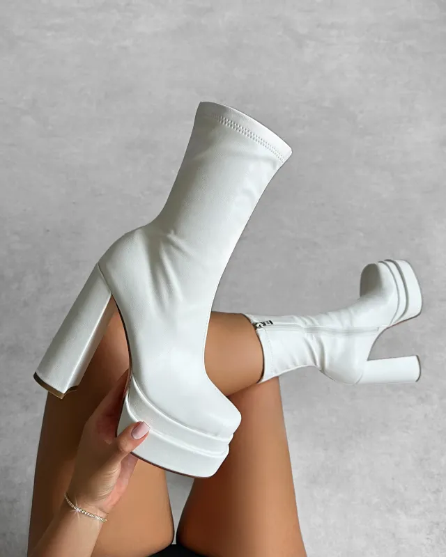 Martha White Double Platform Block Heel Ankle Boots made by Simmi London