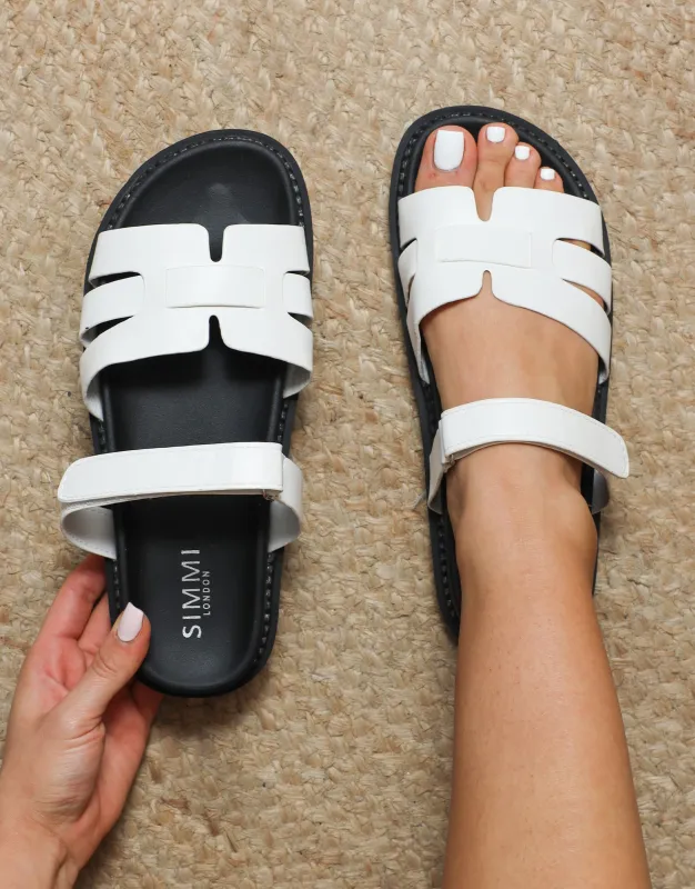 Adelle White Box Chunky Footbed Slides sold by Simmi London