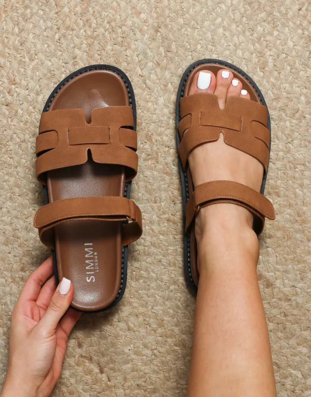 Adelle Tan Nubuck Chunky Footbed Slides sold by Simmi London