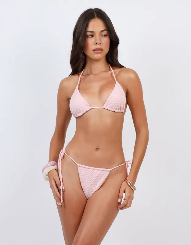 Maris Chevron Triangle Bikini Top in pink made by Simmi London