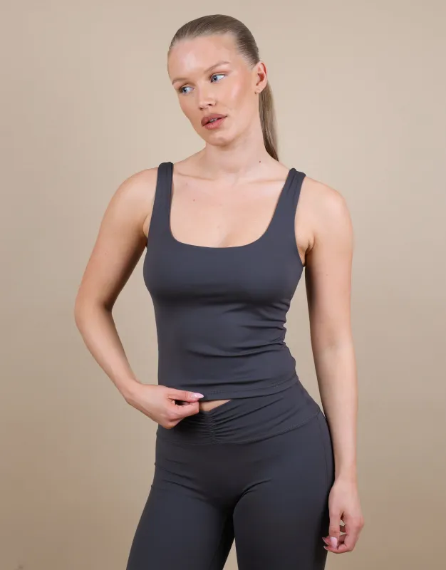 Rhea Square Neck Tank Top In Slate made by Simmi London