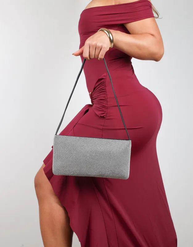 Aura Silver Diamante Shoulder Bag made by Simmi London