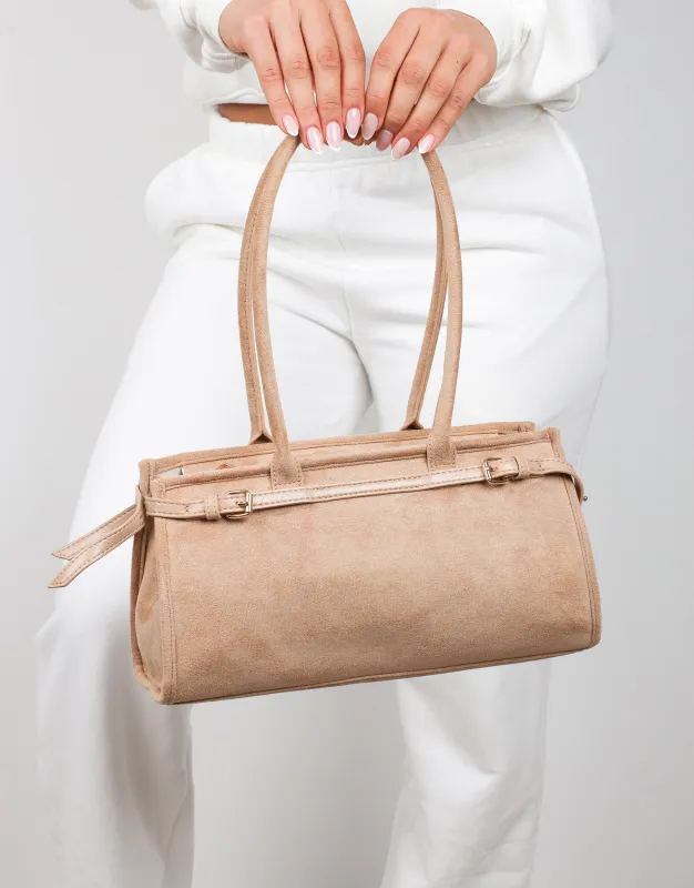 Eos Beige Suede Handbag made by Simmi London