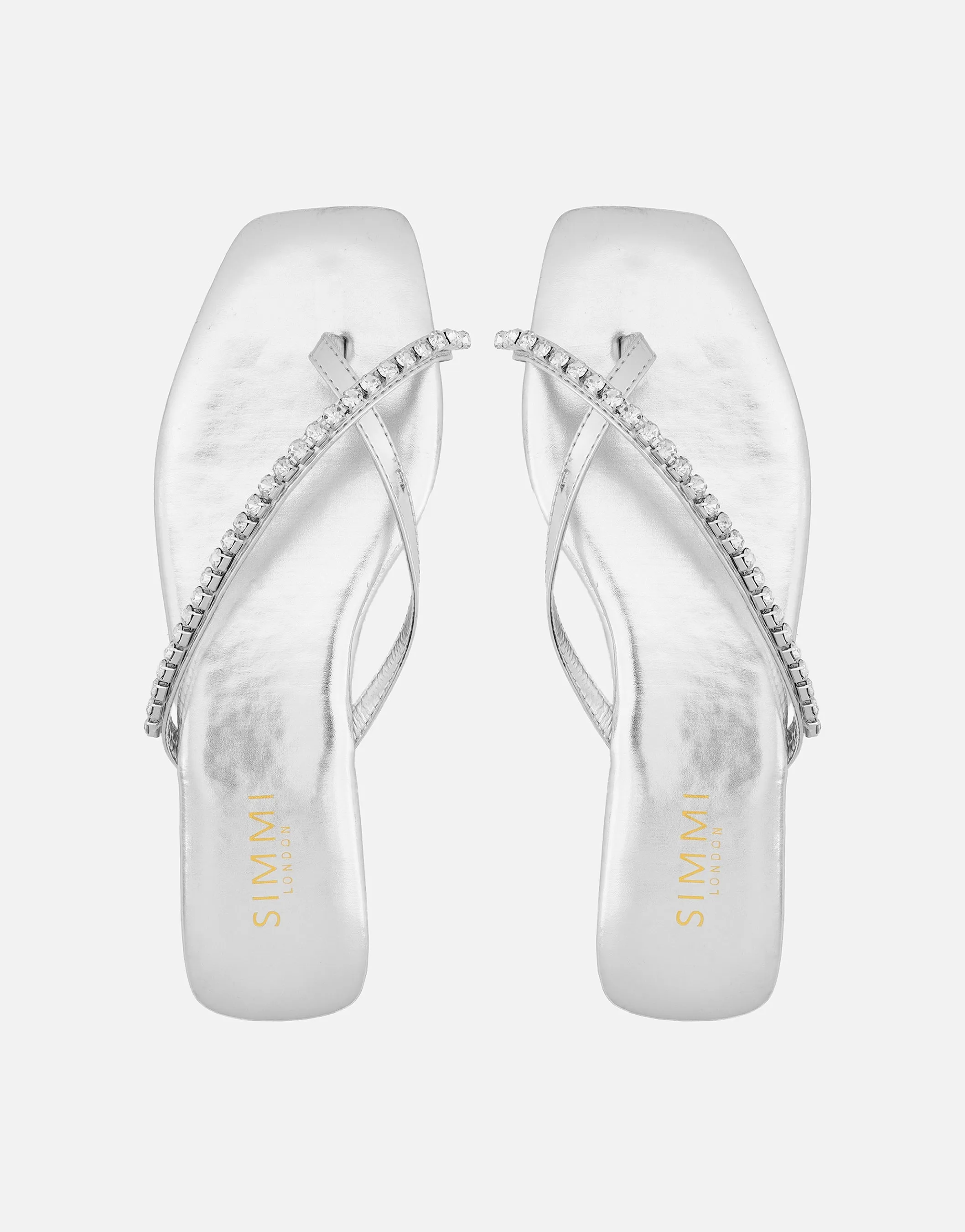 May Silver Mirror Toe Post Diamante Flat Sandals sold by Simmi London product image thumbnail 3