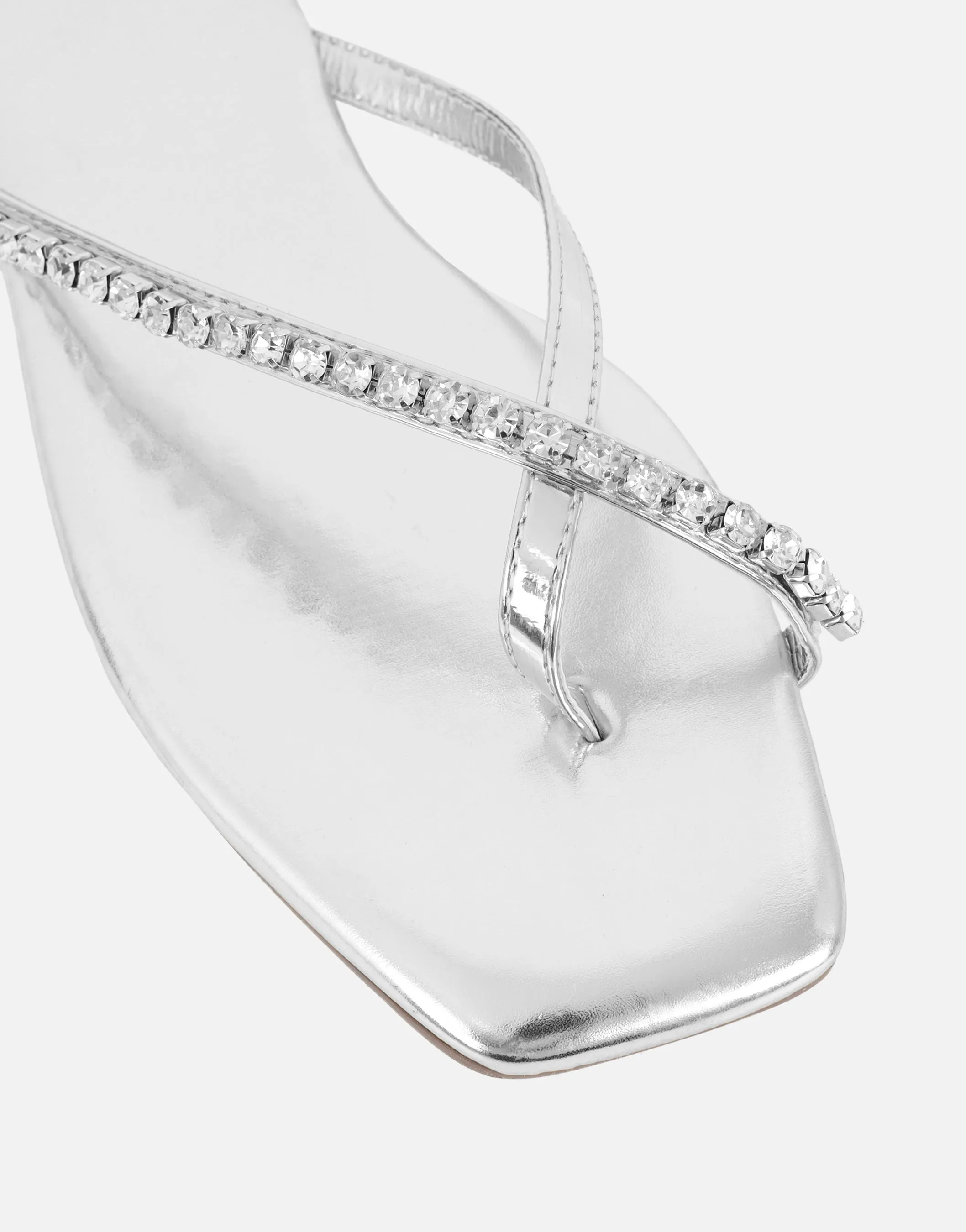 May Silver Mirror Toe Post Diamante Flat Sandals sold by Simmi London product image thumbnail 4