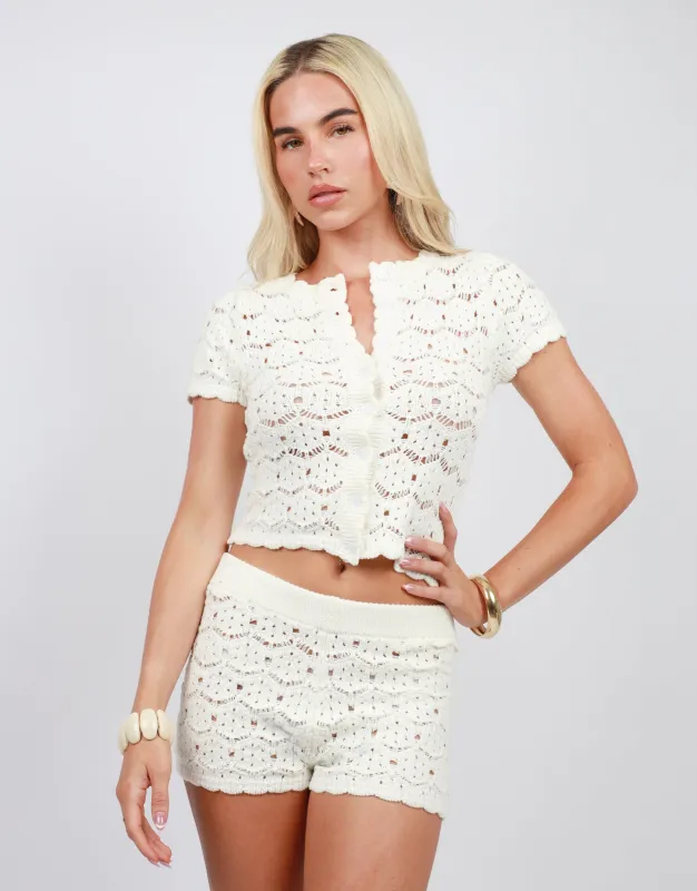 Zalea Crochet Knit Cardigan In White made by Simmi London