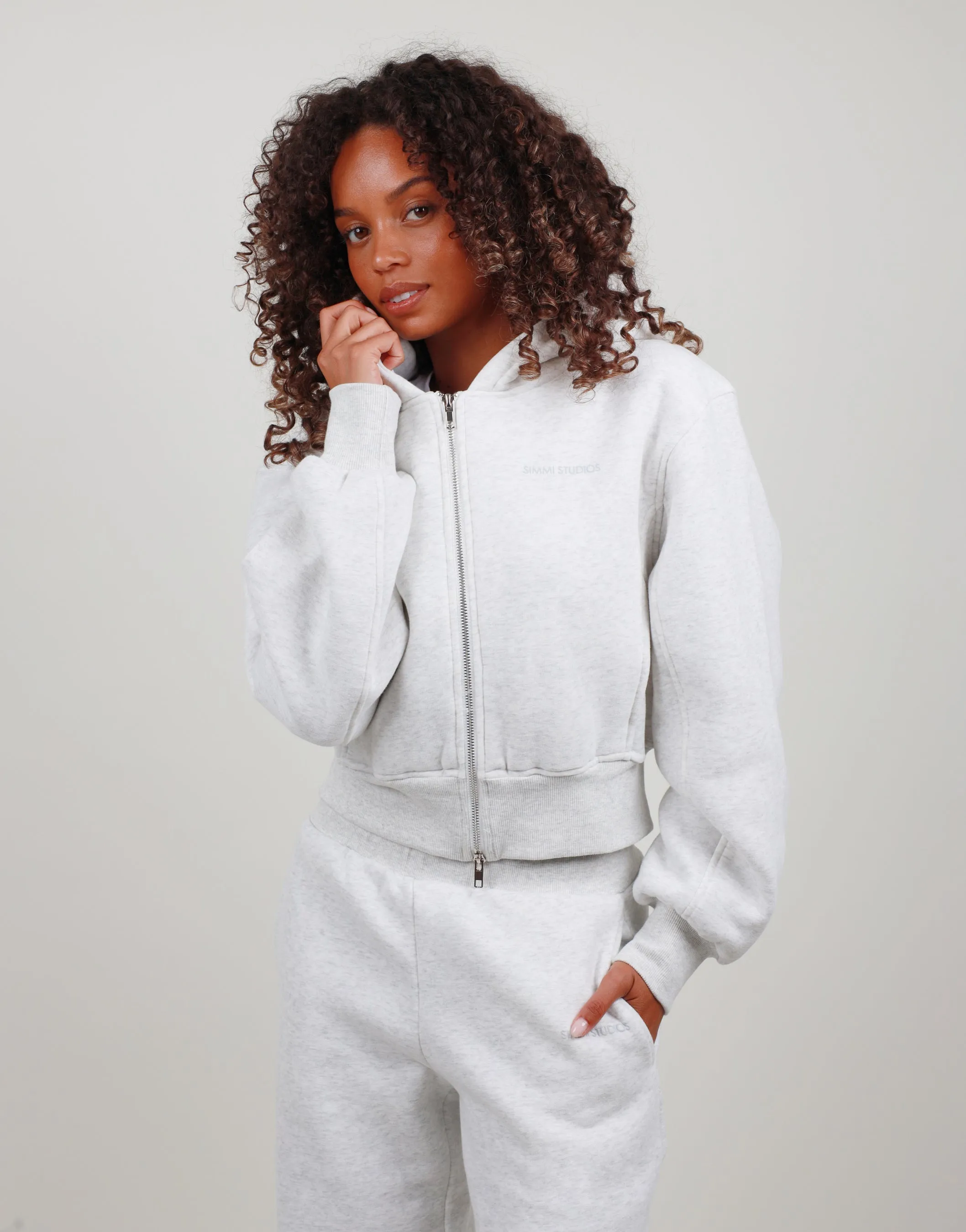Amalia Zip Hoodie in white marl sold by Simmi London product image thumbnail 2