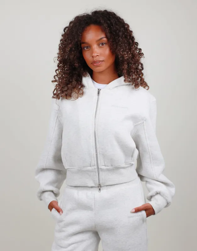 Amalia Zip Hoodie in white marl made by Simmi London