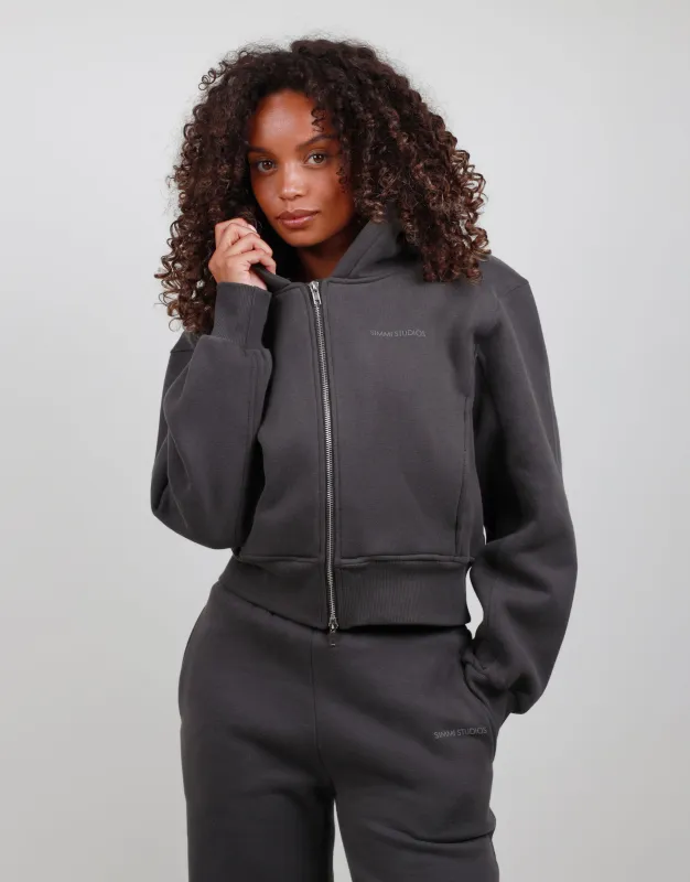 Amalia Zip Hoodie in Dark Grey made by Simmi London