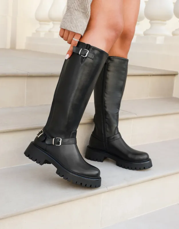 Cayman Black Knee High Boots made by Simmi London