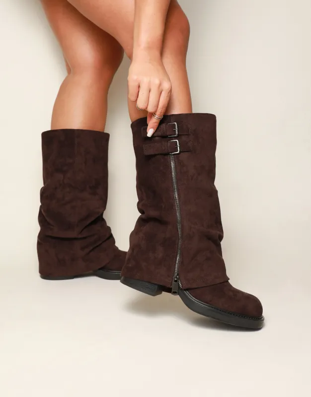 Lester Brown Suede Chunky Boots made by Simmi London
