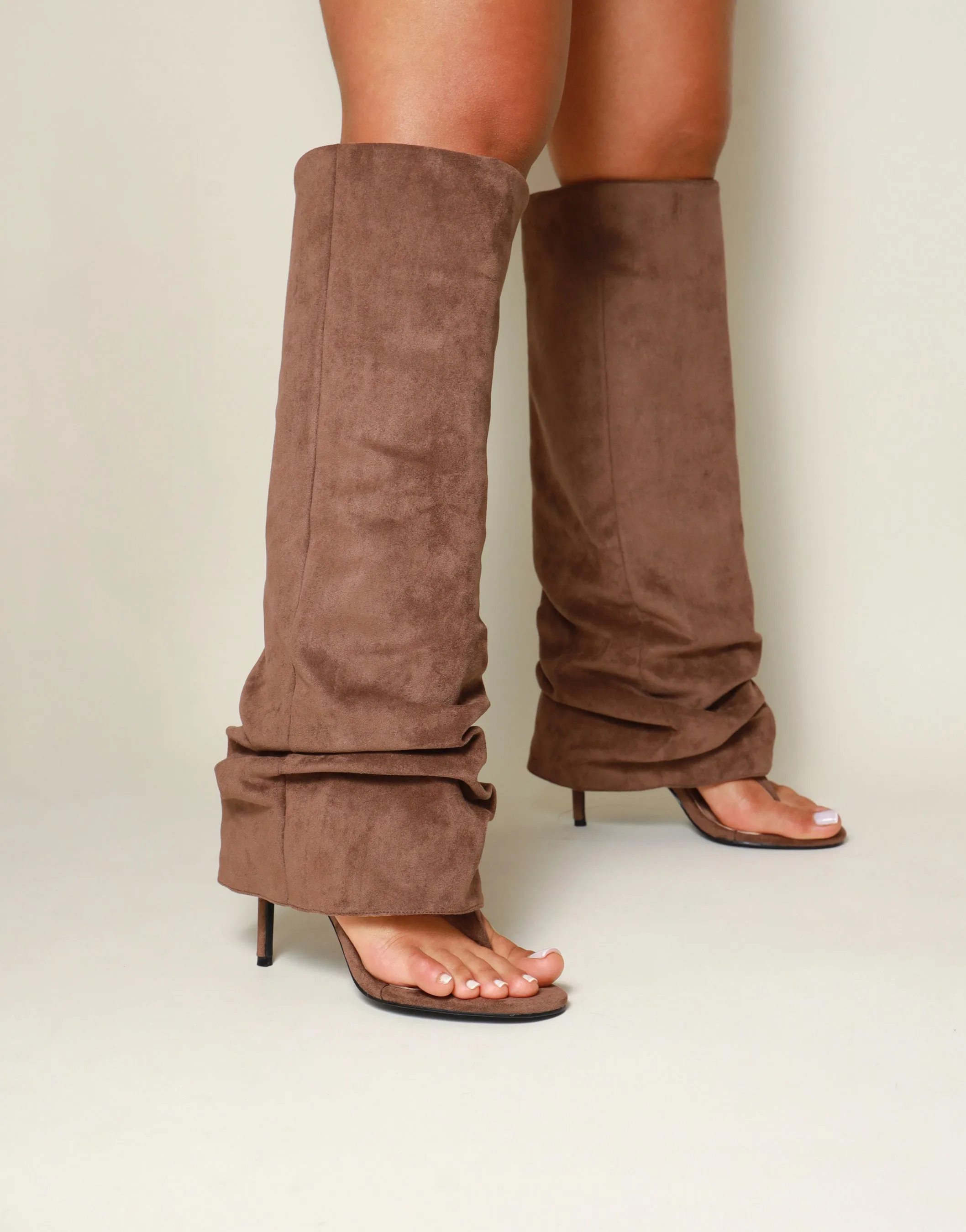 Conon Beige Suedette Ruched Knee High Boots sold by Simmi London product image thumbnail 2