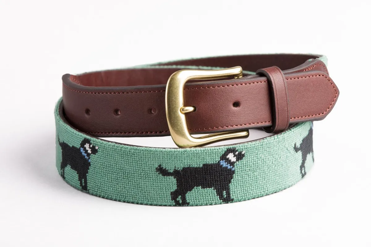 Black Lab Needlepoint Belt - Moss Green made by Harding Lane