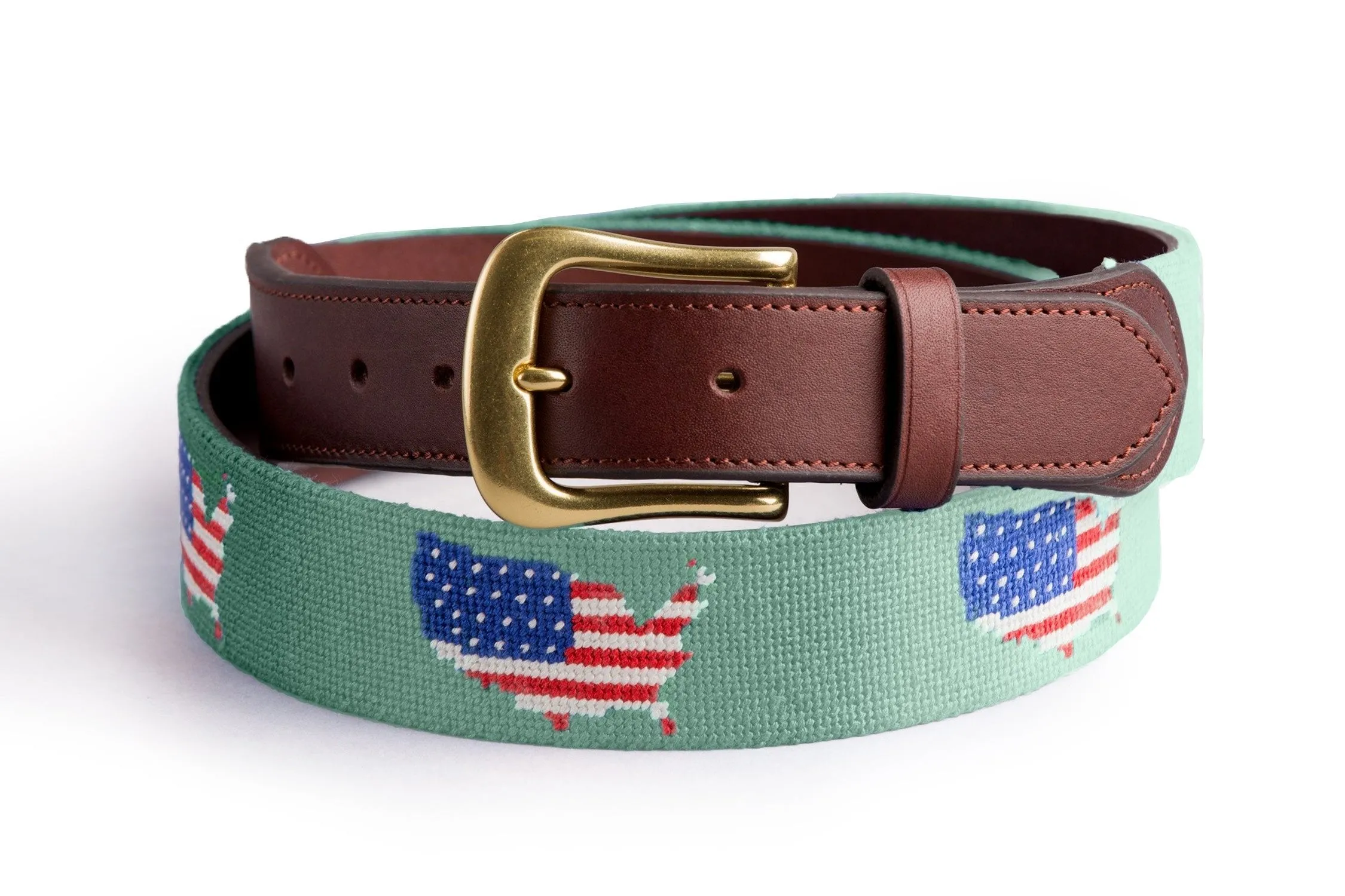 USA Needlepoint Belt - Moss Green sold by Harding Lane