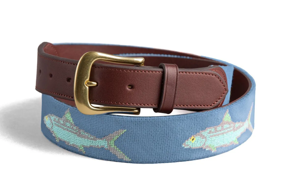 Bonefish Needlepoint Belt - Slate Blue made by Harding Lane