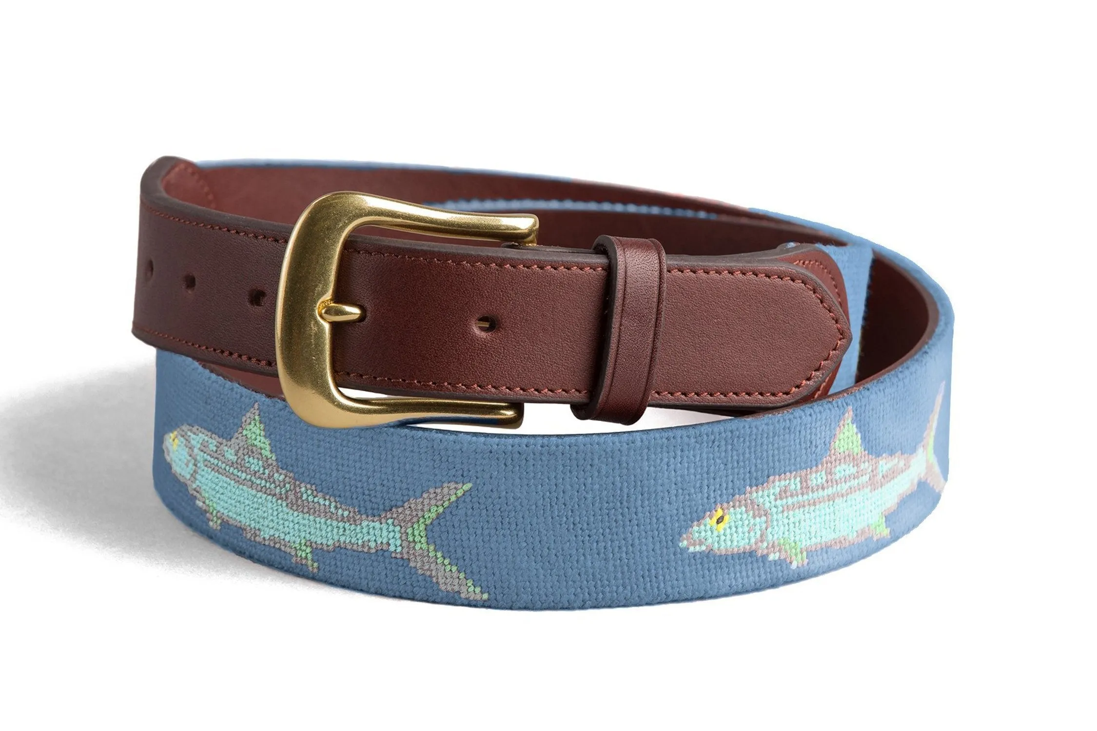 Bonefish Needlepoint Belt - Slate Blue sold by Harding Lane