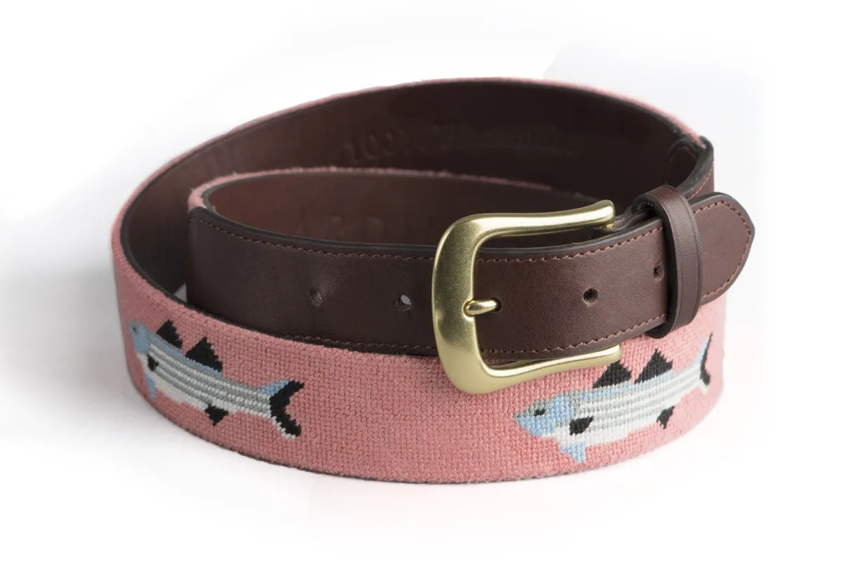 Striped Bass Needlepoint Belt - New England Red made by Harding Lane