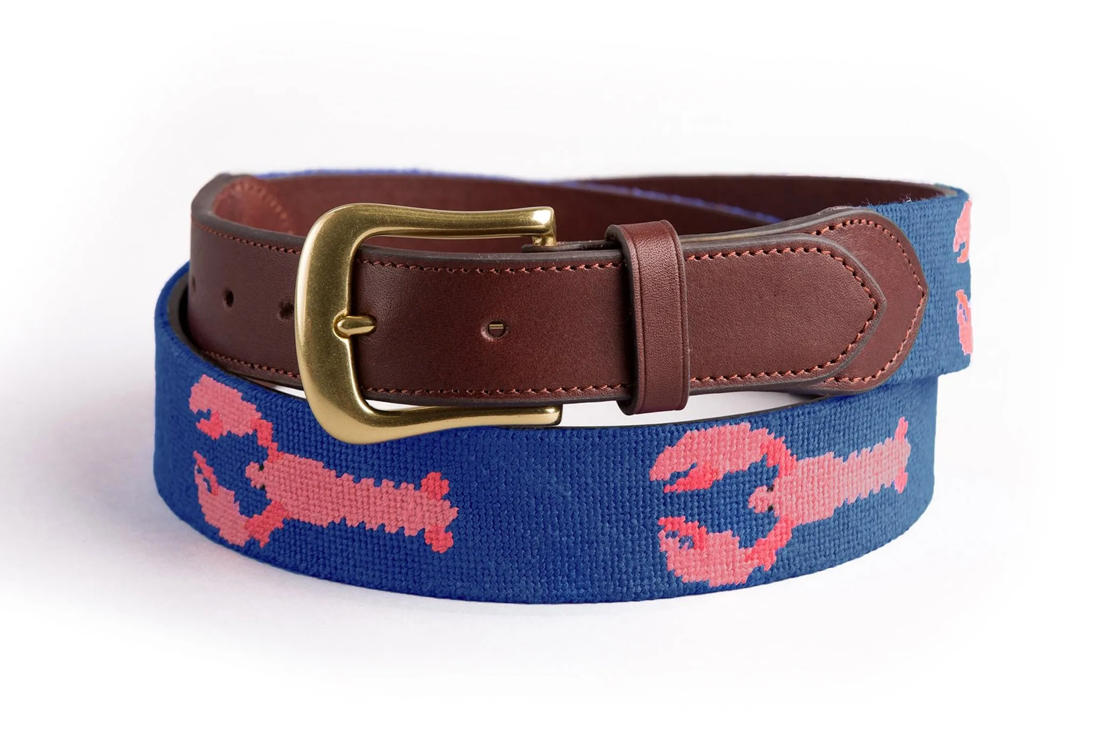Lobster Needlepoint Belt - Cobalt Blue sold by Harding Lane