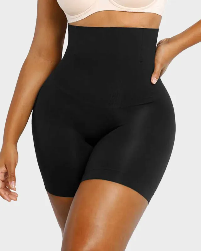Comfort Seamless High-Waist Mid-Thigh Shaping Shorts sold by She Curve