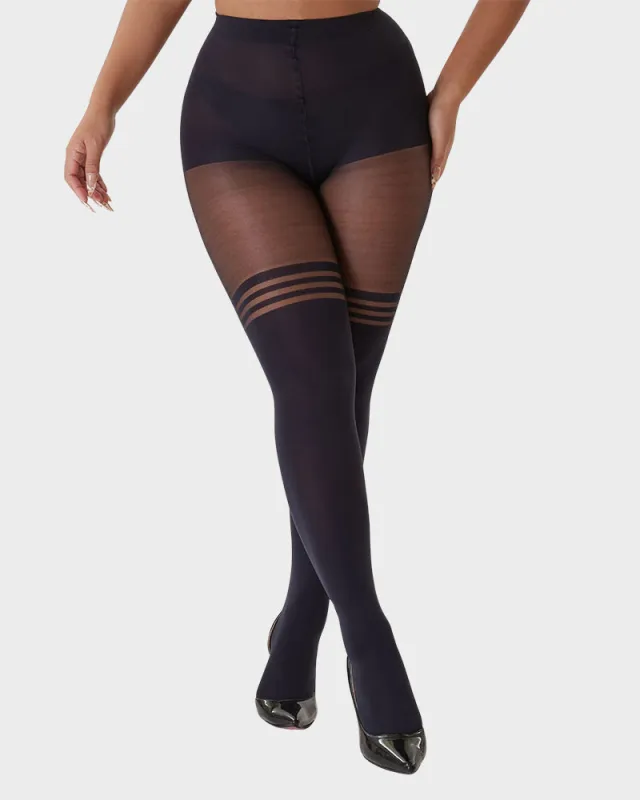 Schoolgirl Stripe Faux Thigh-High Pantyhose sold by She Curve