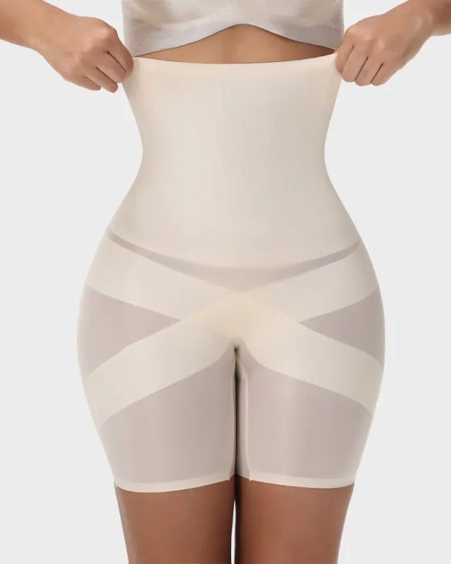 High-Waist Cross Compression Shaping Shorts sold by She Curve