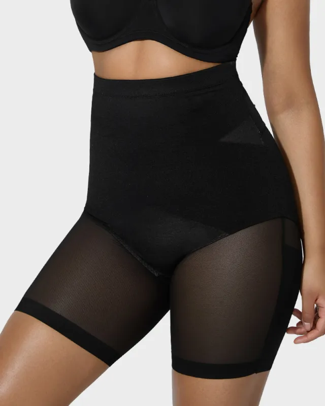 High Waist Criss-Cross Mesh Shaping Mid-Thigh Shorts sold by She Curve