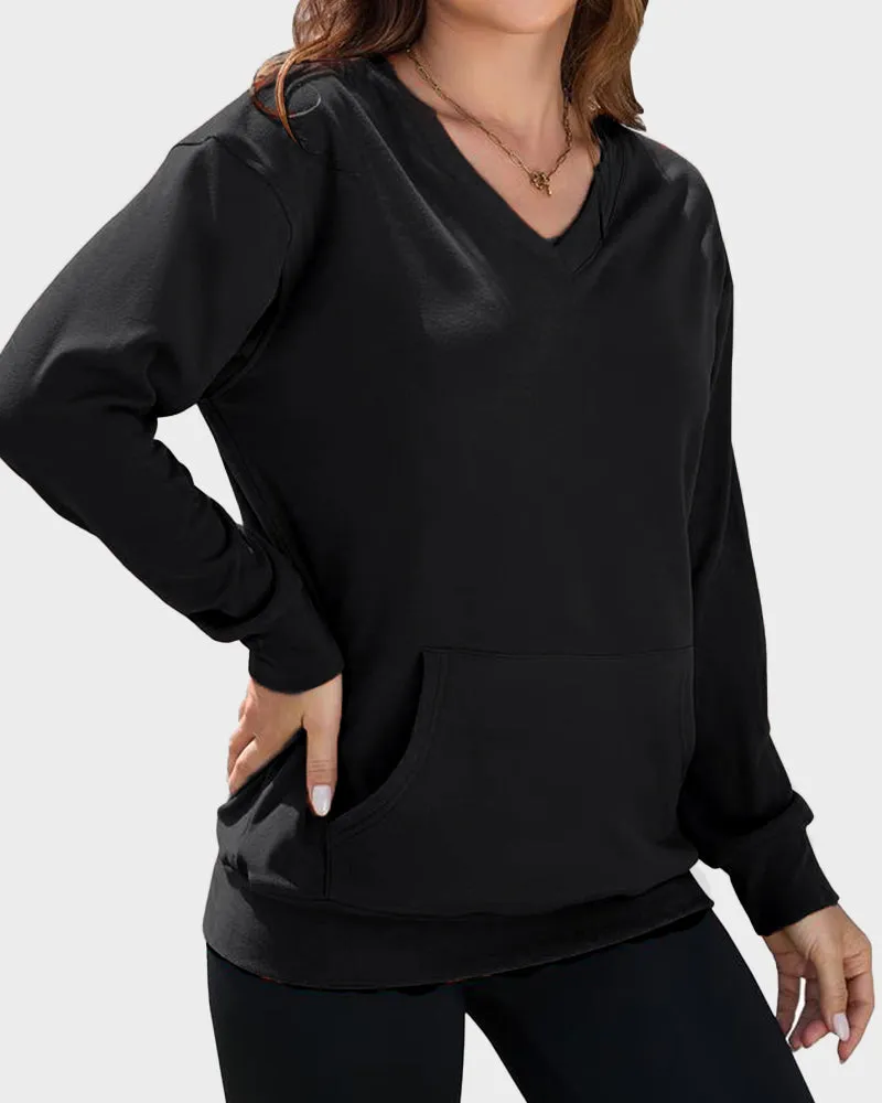 Hoodless Oversized Fleece V-Neck Sweatshirt Top sold by She Curve product image thumbnail 2