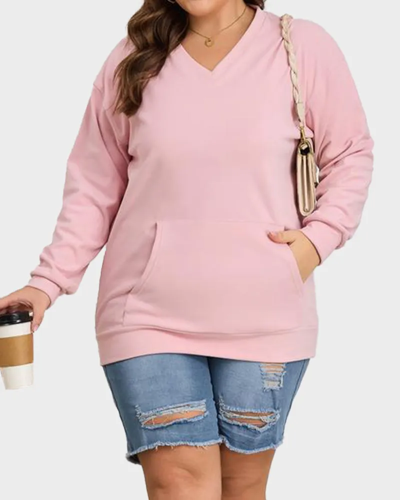 Hoodless Oversized Fleece V-Neck Sweatshirt Top sold by She Curve product image thumbnail 5