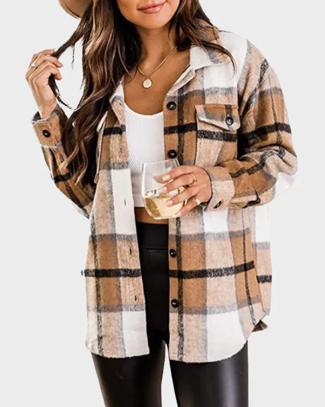 Casual Plaid Flannel Shacket Jacket sold by She Curve