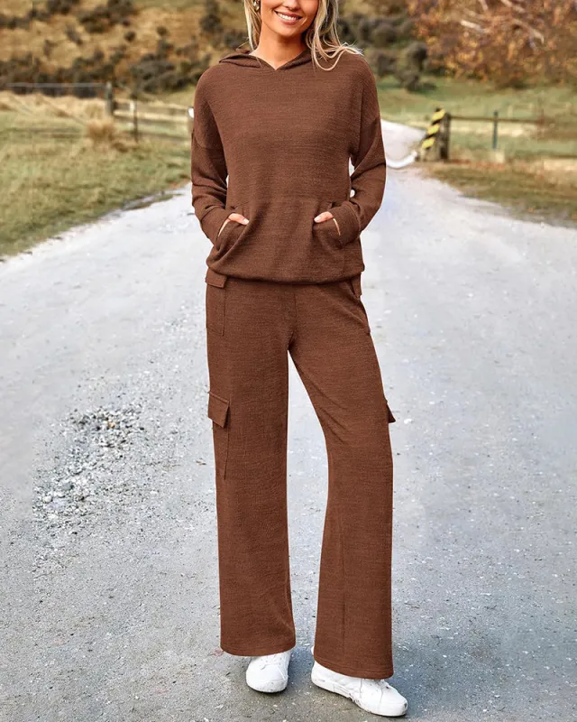 2-Piece Knit Hoodie & Wide Leg Pants Outfit sold by She Curve