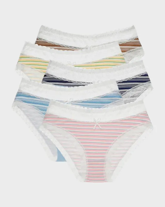 Cotton Seamless Printed Lace Stripe Briefs (5 Pack) made by She Curve