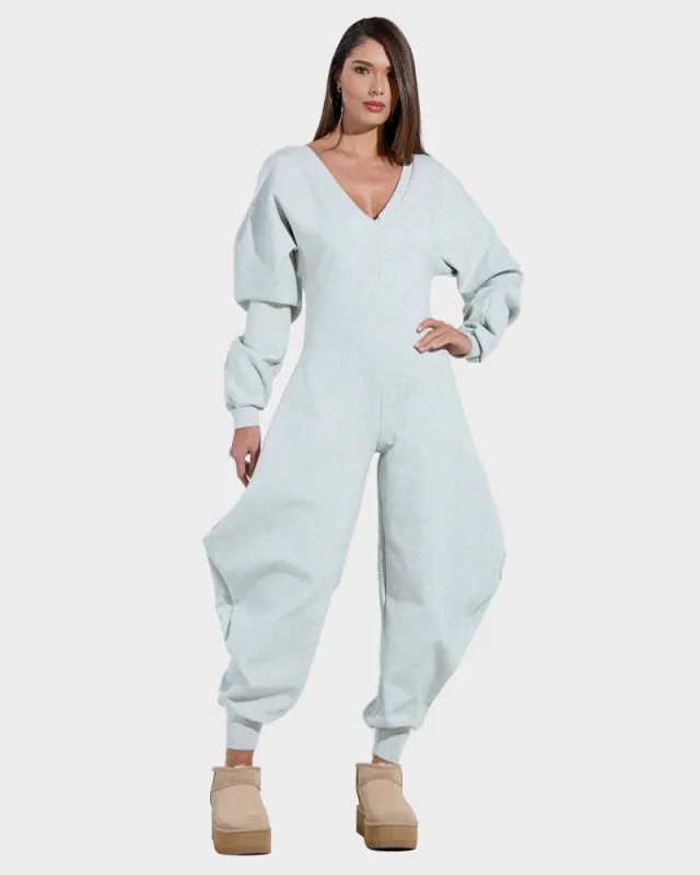 Cozy Deep V Sweatshirt Jumpsuit sold by She Curve