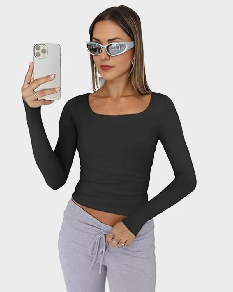 Slim-Fit Square-Neck Crop Top sold by She Curve product image thumbnail 5