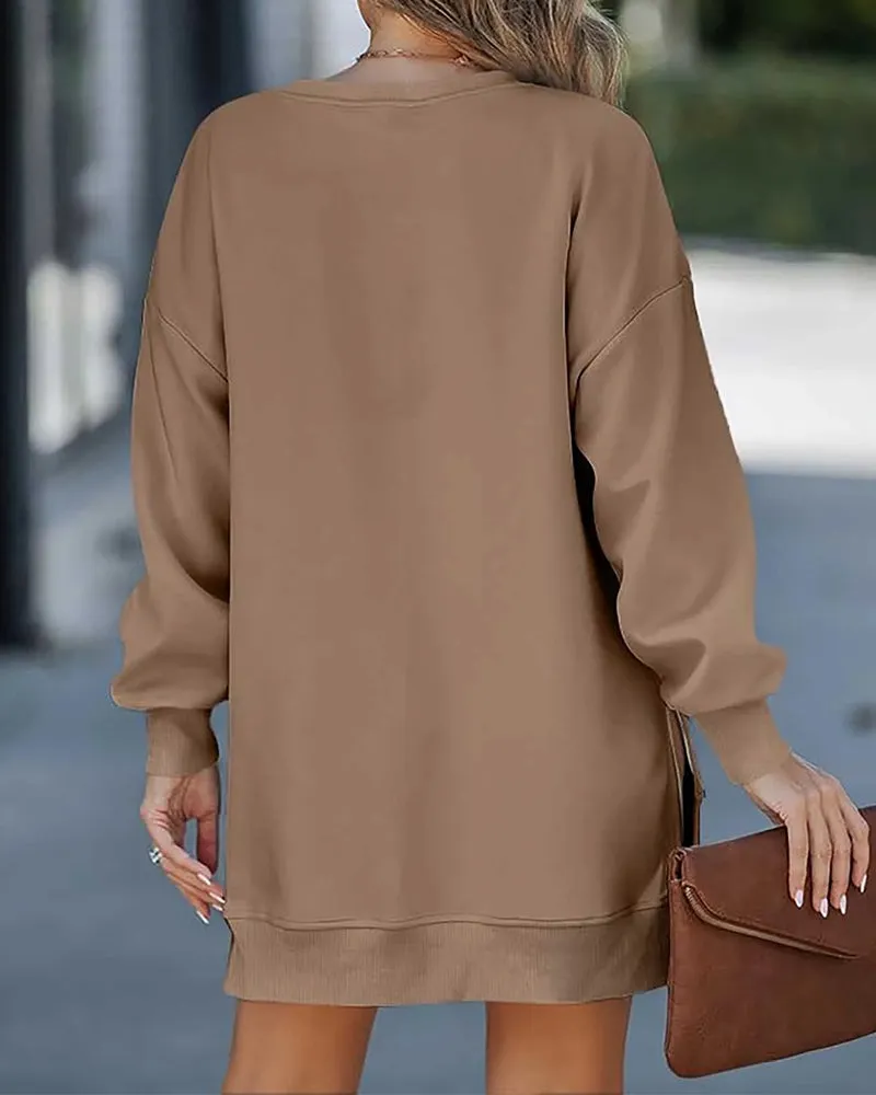 Casual Long Sleeve Zipper Slit Oversized Sweatshirt sold by She Curve product image thumbnail 5