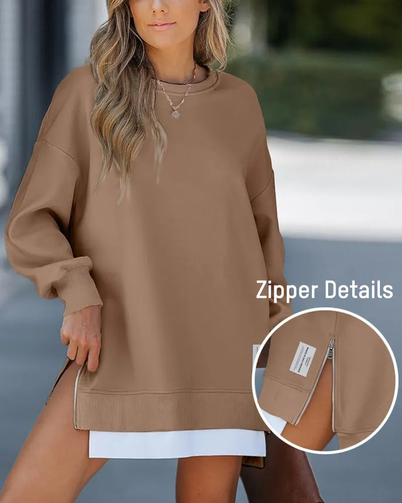 Casual Long Sleeve Zipper Slit Oversized Sweatshirt sold by She Curve product image thumbnail 2