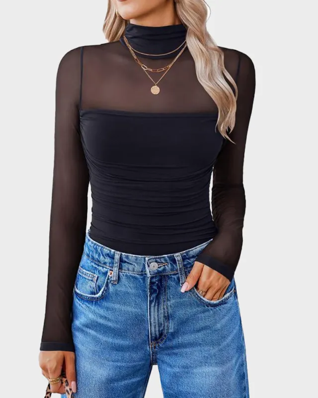 Women Long Sleeve Bodysuit Turtle Neck Shapewear sold by She Curve