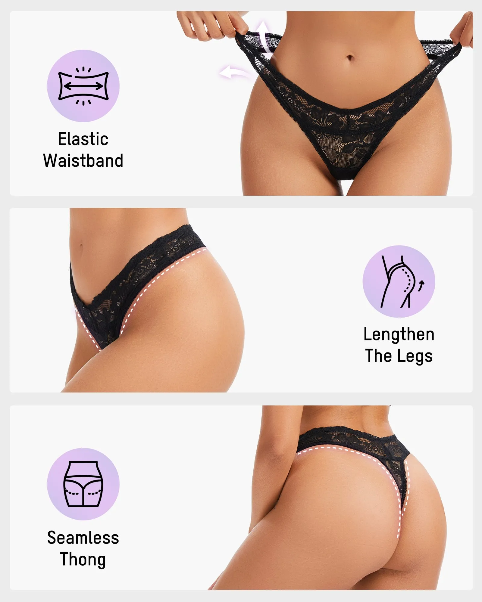 Elegant Comfort Floral Lace Thong (6 Pack) sold by She Curve product image thumbnail 5