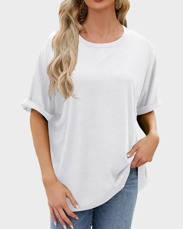 Everyday Soft Loose Tee with Short Sleeves sold by She Curve