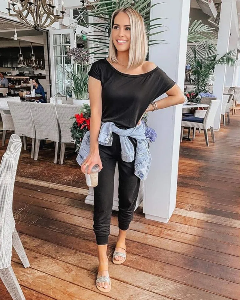 Off-Shoulder Short Sleeve Beam Foot Jumpsuit sold by She Curve product image thumbnail 4