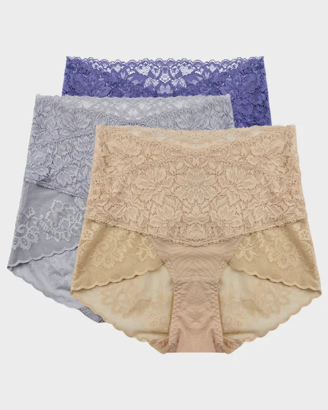 High Waist Lace V-Cut Breathable Shaping Panties (3 Pack) sold by She Curve