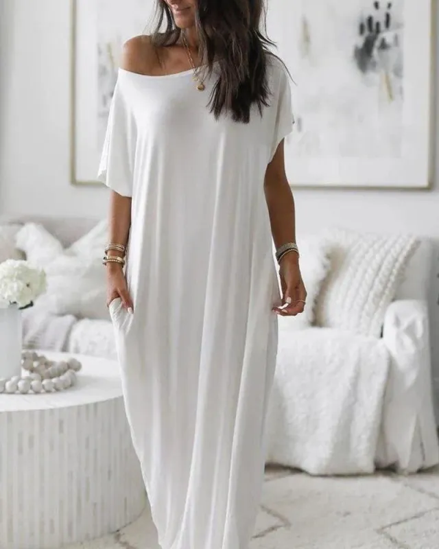Off-Shoulder Batwing Sleeve Maxi Lounge Dress sold by She Curve