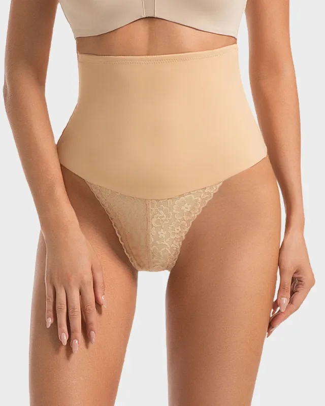 High-Waisted Seamless Lace Sculpt Shapewear Thong (2 Pack) sold by She Curve