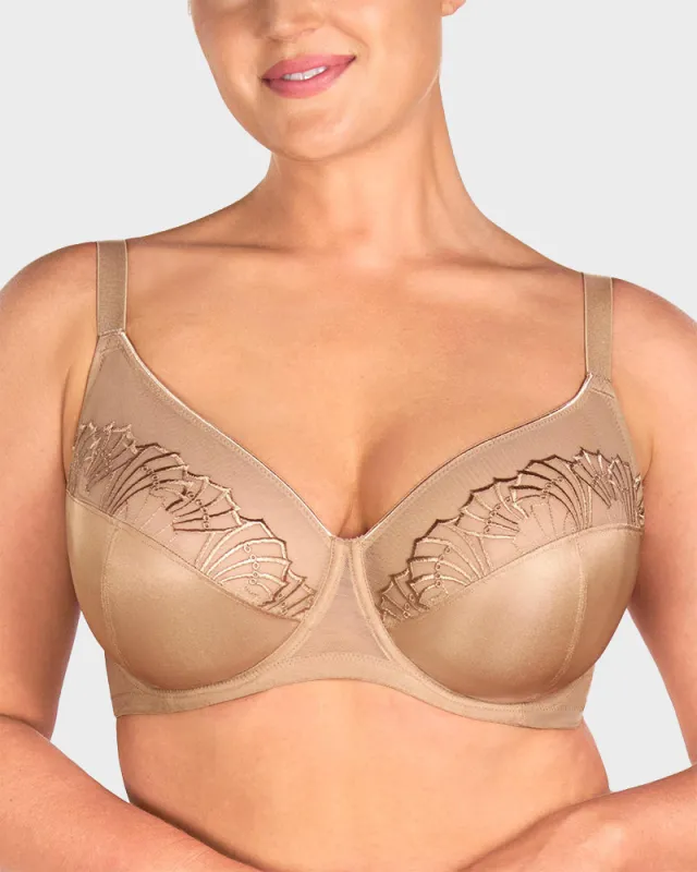 Plus-Size Pearl Shimmer Lace Minimizer Bra sold by She Curve