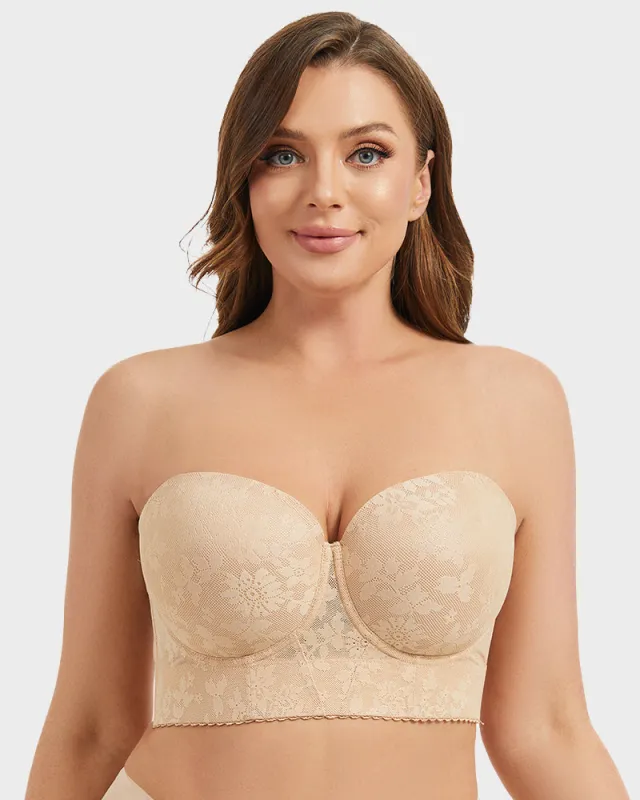 Smooth Lace Longline Strapless Underwire Bra made by She Curve