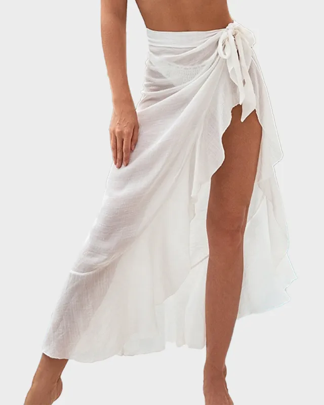 Ruffle Sarong Cover Up Self Tie Wrap Skirt sold by She Curve
