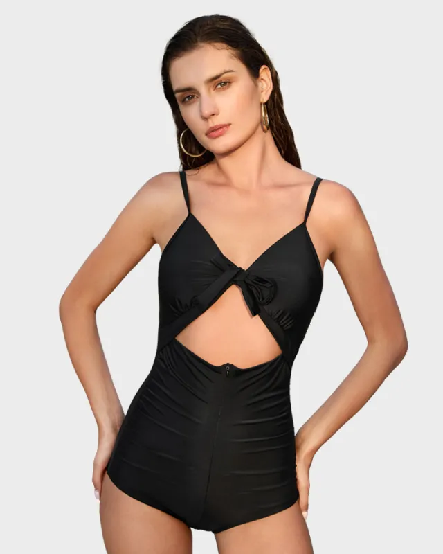 Front Tie Built-In Shapewear Sculpting Swimsuit sold by She Curve